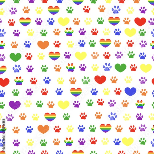 Rainbow pride flag with hearts seamless fabric design pattern