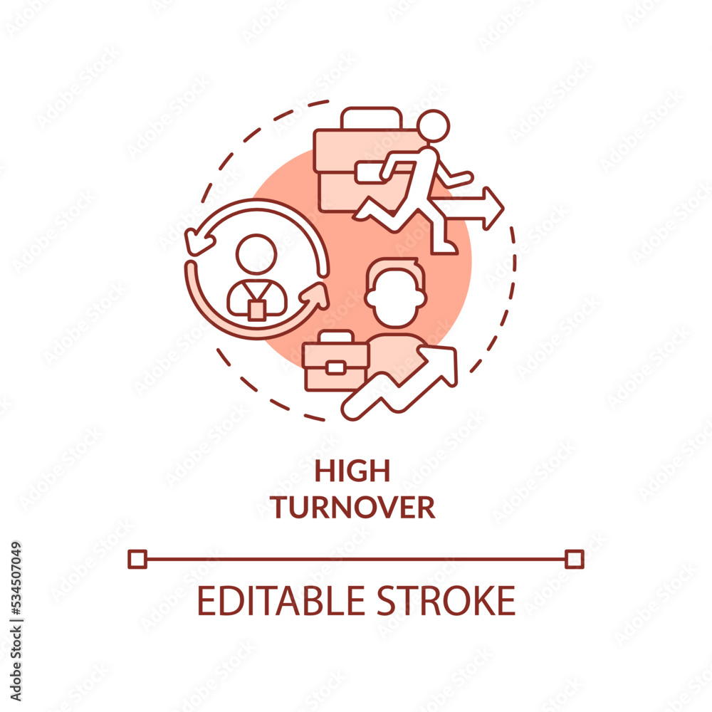 High-risk employee termination red concept icon. Problem workforce turnover abstract idea thin line illustration. Isolated outline drawing. Editable stroke. Arial, Myriad Pro-Bold fonts used High-risk employee termination red concept icon. Problem workforce turnover abstract idea thin line illustration. Isolated outline drawing. Editable stroke. Arial, Myriad Pro-Bold fonts used