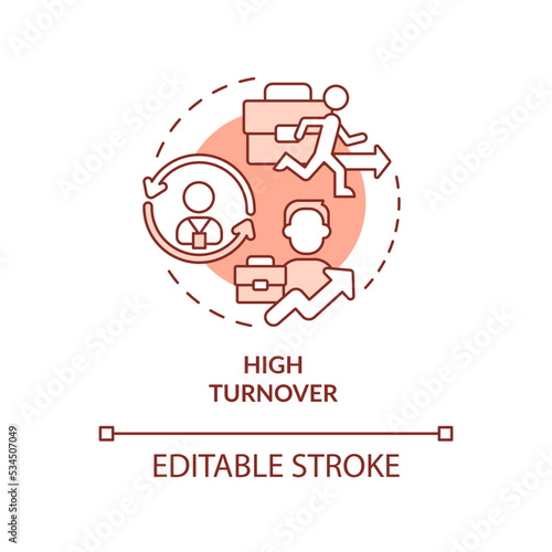 High-risk employee termination red concept icon. Problem workforce turnover abstract idea thin line illustration. Isolated outline drawing. Editable stroke. Arial, Myriad Pro-Bold fonts used
