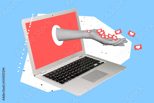 Cuadro en lienzo Creative abstract template collage of woman hand algorithm giving likes hearts r