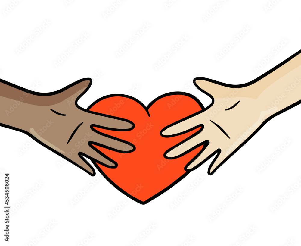 Hand holds the heart. Romantic symbol and donat. Symbol of love and charity.