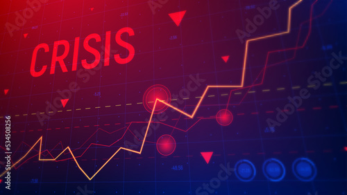 Concept of financial crisis. Vector illustration with 3d growing up crisis charts. Stock market crash and growing up loss trading graphs. Concept of world economy recession