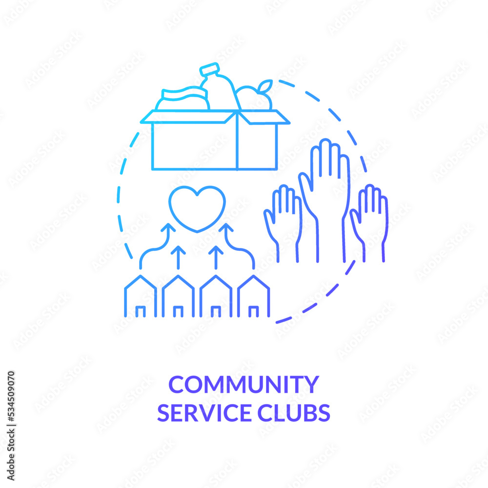 Community service clubs blue gradient concept icon. Business help. Professional assistance abstract idea thin line illustration. Isolated outline drawing. Myriad Pro-Bold font used
