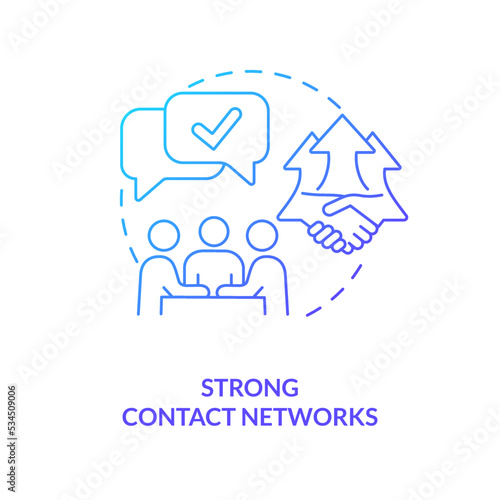 Strong contact networks blue gradient concept icon. Long-term partnership. Professional contacts abstract idea thin line illustration. Isolated outline drawing. Myriad Pro-Bold font used