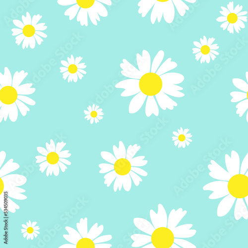 Floral seamless pattern. Botanical fabric print template. Vector illustration with white camomile flowers.