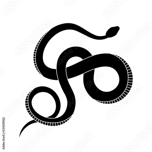 Black silhouette snake. Isolated reptile symbol, wildlife icon snake on white background. Nature vector illustration.