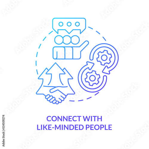 Connecting like-minded people blue gradient concept icon. Teamwork. Similar interests community abstract idea thin line illustration. Isolated outline drawing. Myriad Pro-Bold font used