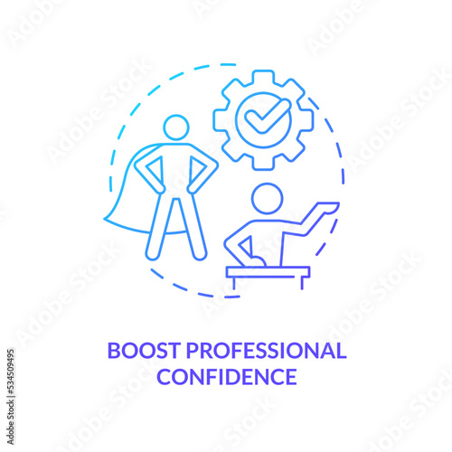 Boost professional confidence blue gradient concept icon. Become more qualified. Career growth abstract idea thin line illustration. Isolated outline drawing. Myriad Pro-Bold font used
