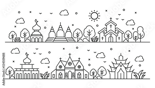 Illustration of a place of worship in thin line style