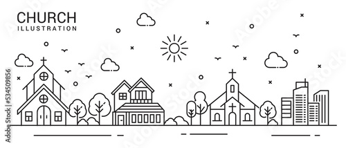 Illustration of a church with building