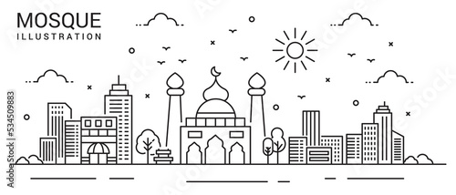Illustration of a mosque with buildings in thin style