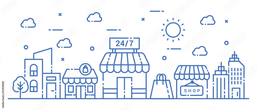 Store building style illustration design in line style