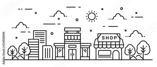 Concept store building illustration in line style