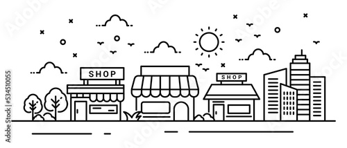 Concept store building illustration in line style