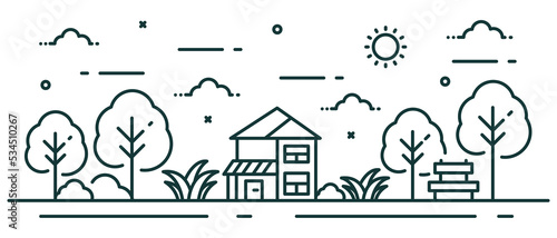 Illustration tree in line style with house