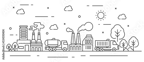 Industrial illustration design in thin line style with truck