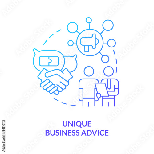 Unique business advice blue gradient concept icon. Providing business help. Mentoring and support abstract idea thin line illustration. Isolated outline drawing. Myriad Pro-Bold font used