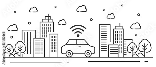 Illustration car connection with building in line style