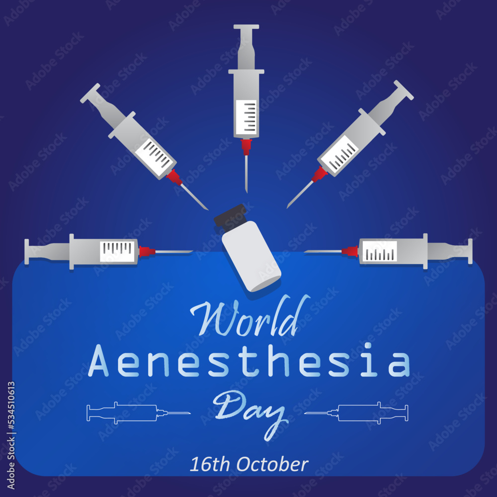 World anesthesia day vector illustration poster and banner design on 16th october with syringe, injection and abstract typography healthcare and medical background
World anesthesia day vector illustration poster and banner design on 16th october with syringe, injection and abstract typography healthcare and medical background