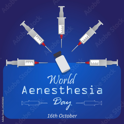 World anesthesia day vector illustration poster and banner design on 16th october with syringe, injection and abstract typography healthcare and medical background 