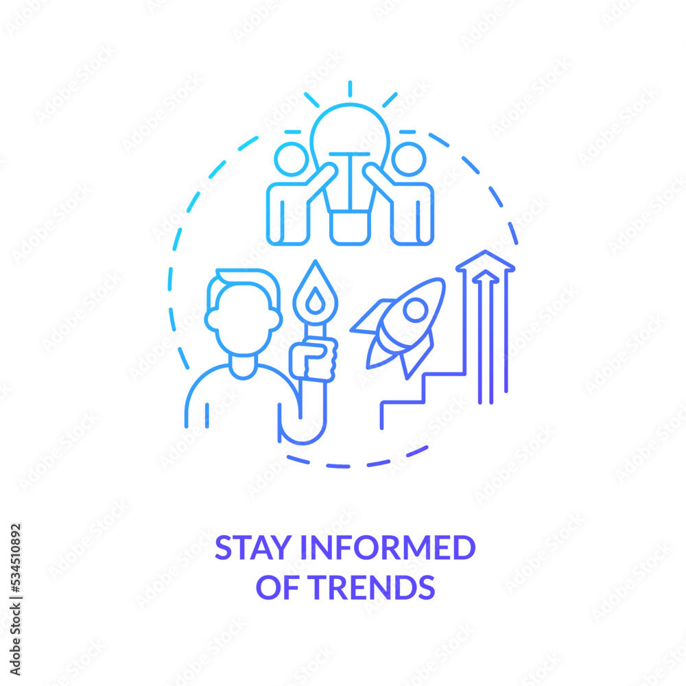 Stay informed of trends blue gradient concept icon. Awareness. Upgrade professional knowledges abstract idea thin line illustration. Isolated outline drawing. Myriad Pro-Bold font used Stay informed of trends blue gradient concept icon. Awareness. Upgrade professional knowledges abstract idea thin line illustration. Isolated outline drawing. Myriad Pro-Bold font used