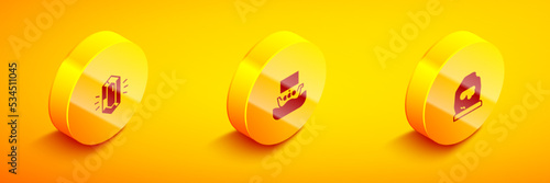 Set Isometric Gem stone, Viking ship Drakkar and Magic rune icon. Vector
