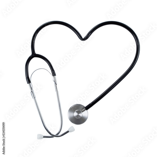 Black stethoscope with heart shape isolated on transparent background