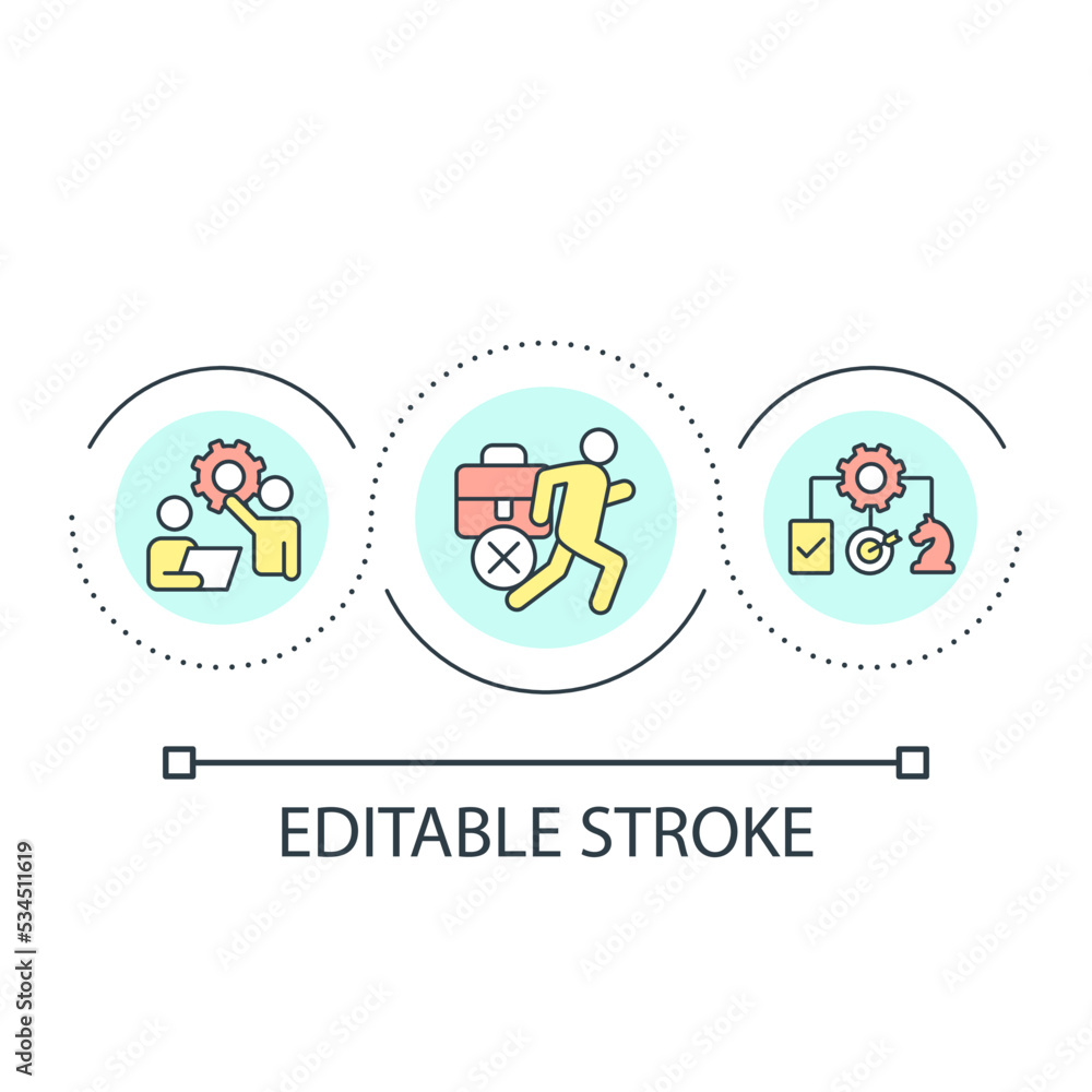 Work avoidance loop concept icon. Refuse to take responsibility abstract idea thin line illustration. Leaving unfinished project. Isolated outline drawing. Editable stroke. Arial font used Work avoidance loop concept icon. Refuse to take responsibility abstract idea thin line illustration. Leaving unfinished project. Isolated outline drawing. Editable stroke. Arial font used