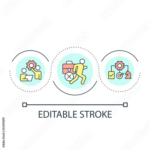 Work avoidance loop concept icon. Refuse to take responsibility abstract idea thin line illustration. Leaving unfinished project. Isolated outline drawing. Editable stroke. Arial font used