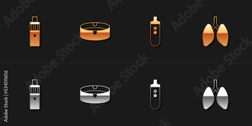 Set Vape mod device, Ashtray, Electronic cigarette and Lungs icon. Vector