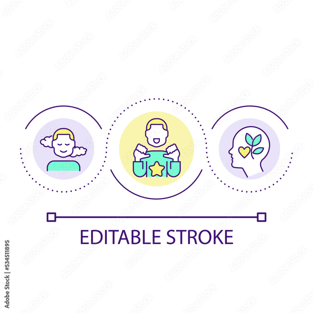 Employee self-esteem and confidence loop concept icon. Improving staff wellbeing abstract idea thin line illustration. High self-efficacy. Isolated outline drawing. Editable stroke. Arial font used