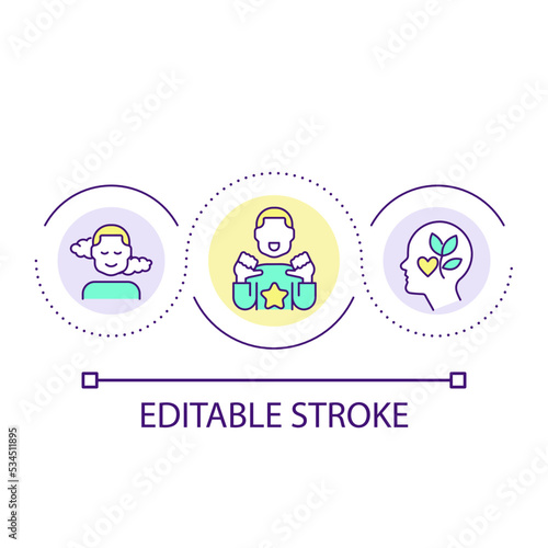 Employee self-esteem and confidence loop concept icon. Improving staff wellbeing abstract idea thin line illustration. High self-efficacy. Isolated outline drawing. Editable stroke. Arial font used