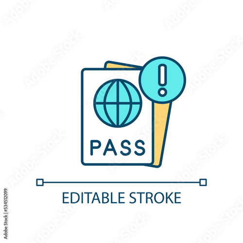 Expired international passport RGB color icon. Citizenship ID. Official travel document. Boarding pass. Isolated vector illustration. Simple filled line drawing. Editable stroke. Arial font used