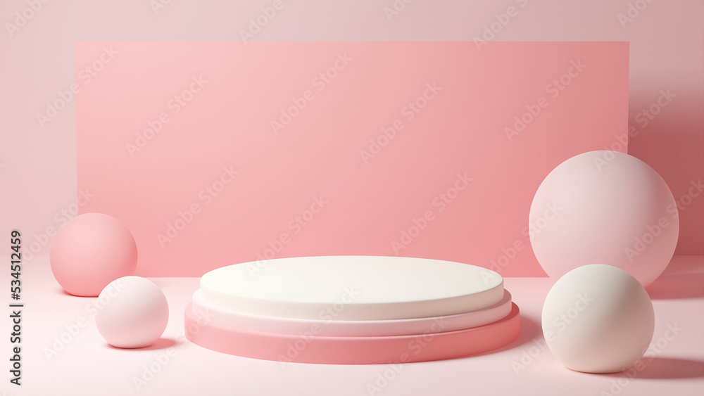 Fototapeta premium Pink empty stand for product showcase in 3D render style