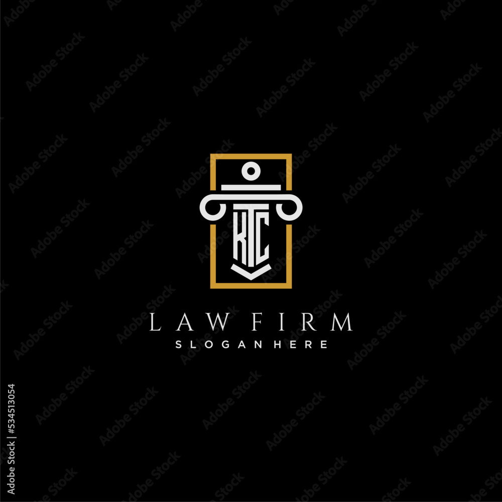 KC initial monogram logo for lawfirm with pillar in creative square ...