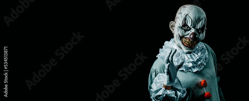 Fotografie, Obraz creepy bald evil clown, banner format