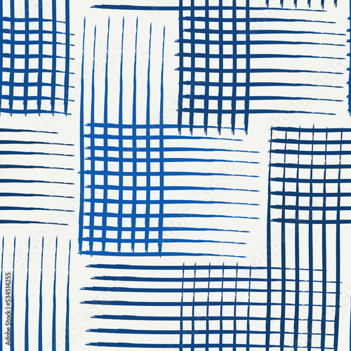 Paint brush geometric seamless pattern. Artistic hand drawn modern print. Linocut style background. Modular grid ornament. Trendy contemporary geo wallpaper