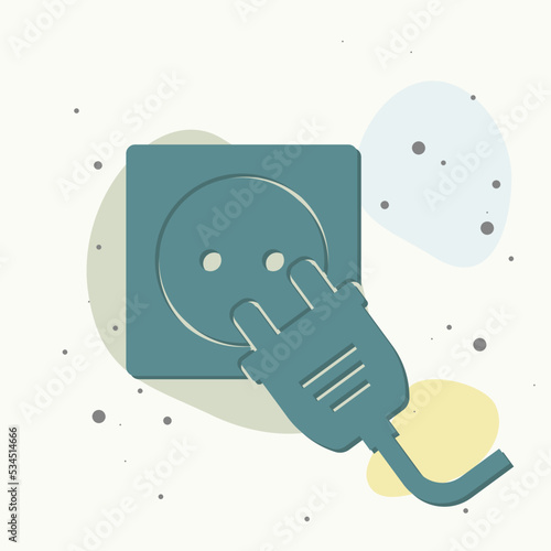Vector icon electric plug and socket on multicolored background.
