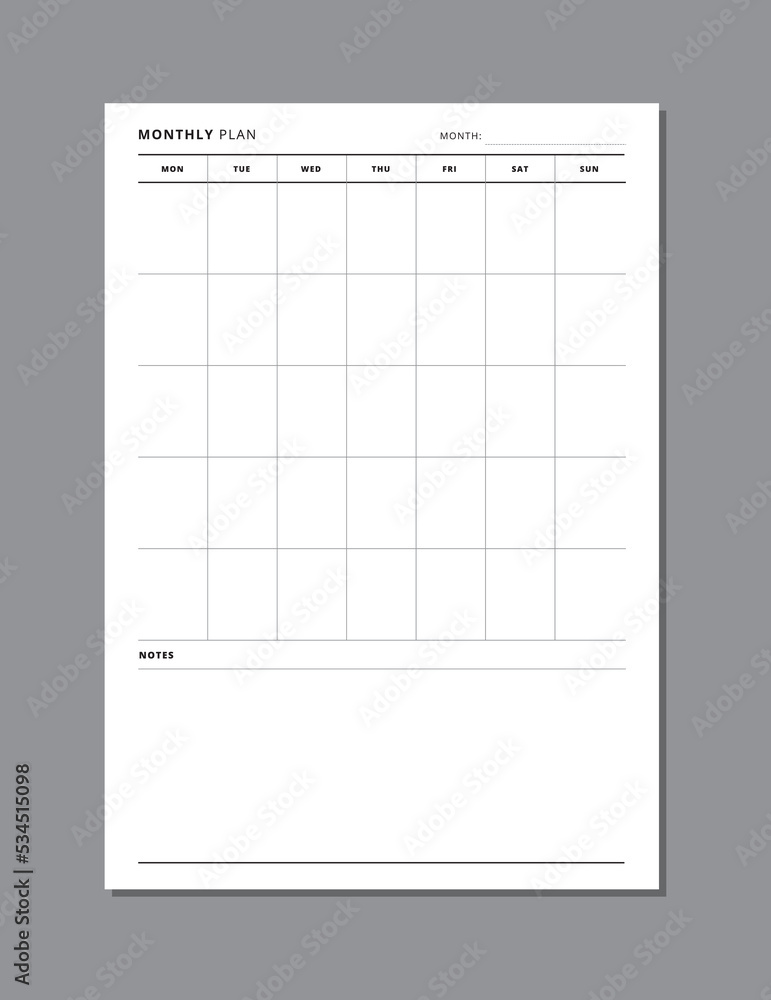 Planner insert. Monthly planner design layout for your planner, diary. Can be used for A5, A4 size. Monthly layout, to do list, notes, ideas. Month on one page. Planner insert. Monthly planner design layout for your planner, diary. Can be used for A5, A4 size. Monthly layout, to do list, notes, ideas. Month on one page.