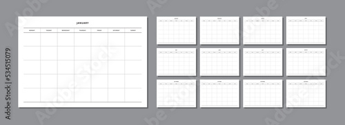 Undated monthly calendar. Monthly planner. Printable or used for mobile application.