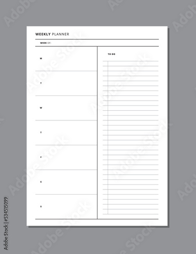 Planner insert. Weekly planner design layout for your planner, diary. Can be used for A5, A4 size. Weekly layout, to do list, notes, ideas. Week on one page.