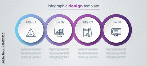 Wallpaper Mural Set line Geometric figure Tetrahedron, Computer monitor with graph chart, Office folders and Certificate template. Business infographic template. Vector Torontodigital.ca