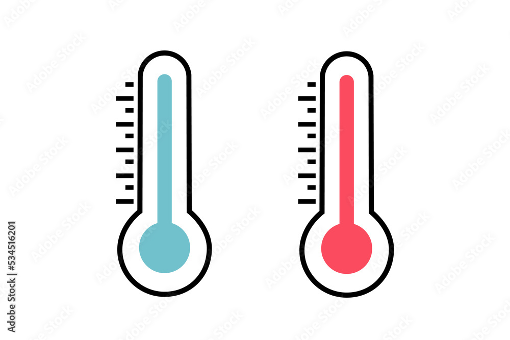Thermometer vector illustration icon. Blue and red thermometers. Thermometers measuring heat and cold. Vector Illustration Thermometer vector illustration icon. Blue and red thermometers. Thermometers measuring heat and cold. Vector Illustration