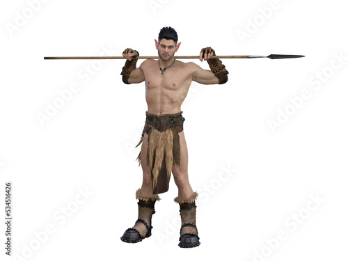 3D Render : Fantasy male elf character isolated on the white background, wild warrior barbarian elf character, PNG transparent