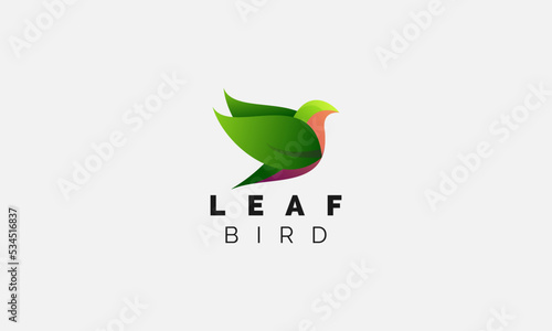 Bird Vector Logo Illustration Leaf Gradient Colorful Style