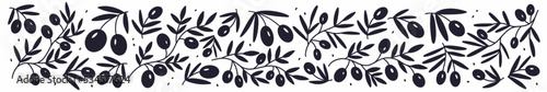 Vector horizontal pattern with olive tree branches, hand-drawn