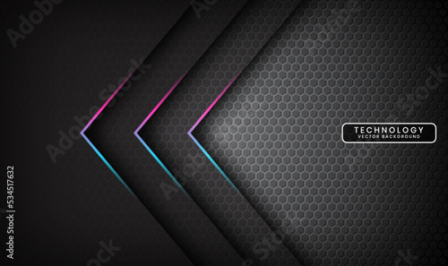 3D gray techno abstract background overlap layer on dark space with blue pink line decoration. Modern graphic design element cutout style concept for banner, flyer, card, or brochure cover