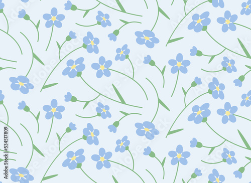 Seamless pattern with myosotis. Nature texture in flat style.