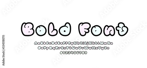 Outline font, comic alphabet in the cartoon style, uppercase and lowercase letters and numbers