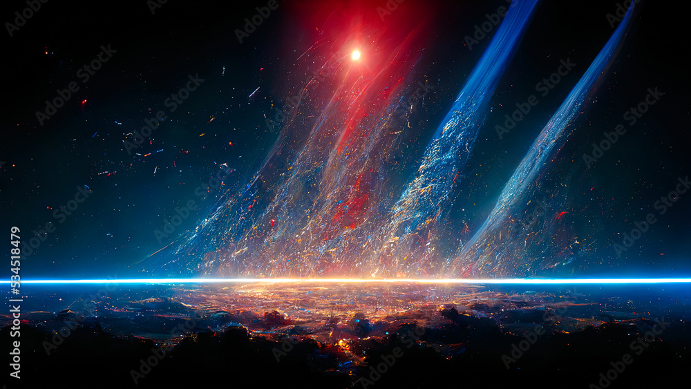 abstract background of outer space with ultra bright stars and comets on the theme of explosions and life in space